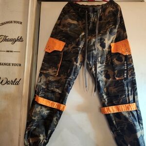Women's Camouflage Cargo Pants with Orange Details